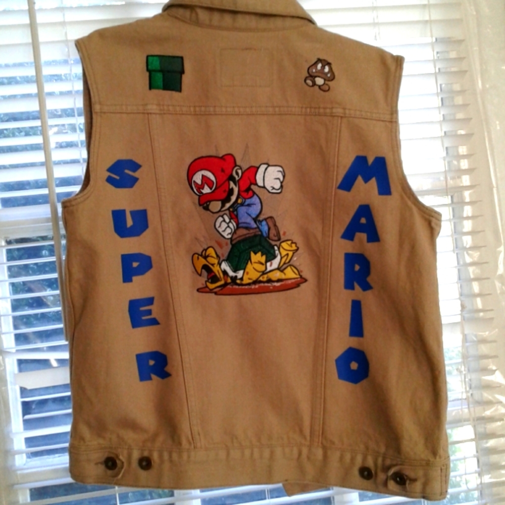 Boys Levi Vest with embroidery on the back of Super Mario